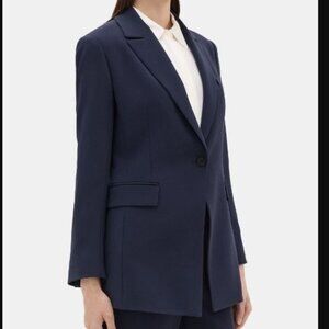 Lafayette 148 Classic Fit Blazer Jacket Single Button Long Sleeve Size M Blue